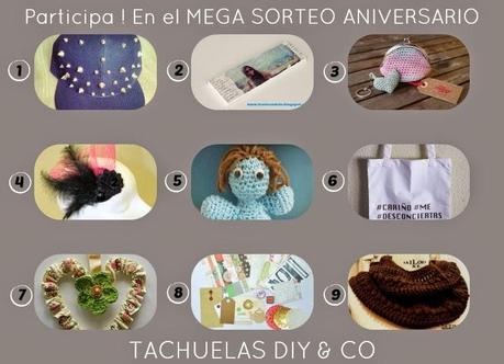 Con motivo del aniversario del blog se hace un mega sorteo con 9 regalos de artesanas ,incluida yo .