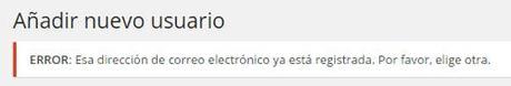 Error creando usuario mismo e-mail