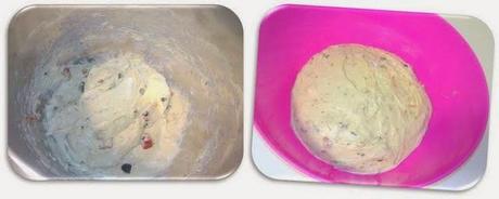 Focaccia italiana de tomatitos en aceite y aceitunas negras