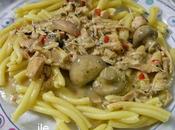 Pastas crema pollo champiñons