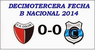 Colón:0 - Gimnasia y Esgrima de Jujuy:0 (Fecha 13°)