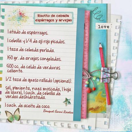 Risotto de cebada, espárragos y arvejas.