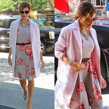 eva mendes abrigo rosa