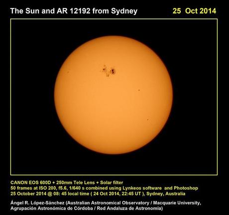 El Sol y la mancha solar AR 12192 desde Sydney