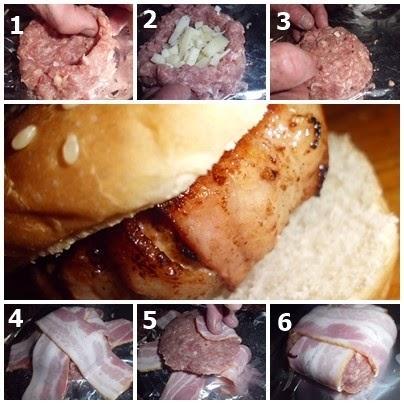 Hamburguesas Rellenas de Queso, envueltas con Bacon Hamburguesas Rellenas de Queso, envueltas con Bacon