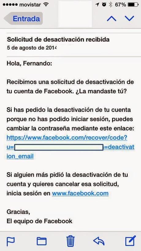 Email Recuperacion Contraseña Facebook