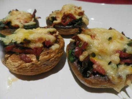 Champiñón relleno de espinacas y jamón