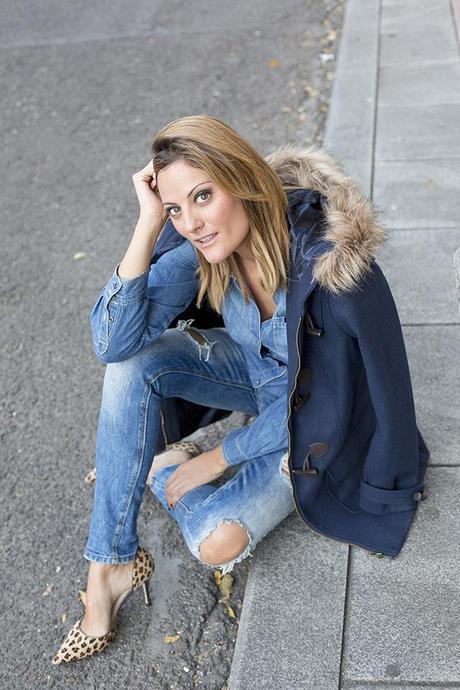 OUTFITS, denim, double denim, total denim, parka, navy coat atyle, leo print shoes, customs and chic, meassure, suiteblanco, zara, madrid, guiadeestilo, cristina blanco, fashion, love, happy, me, like, loveit, 