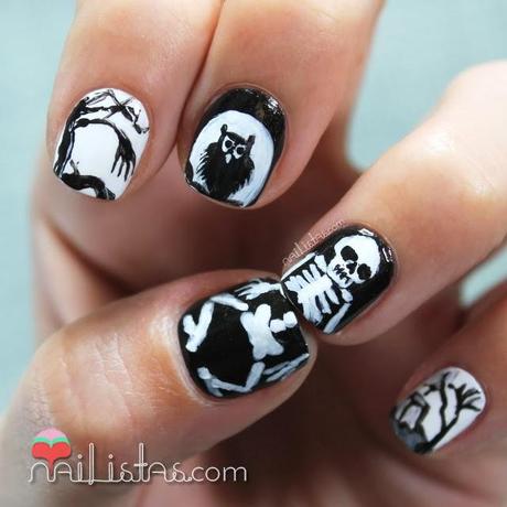 Uñas decoradas con esqueletos Halloween