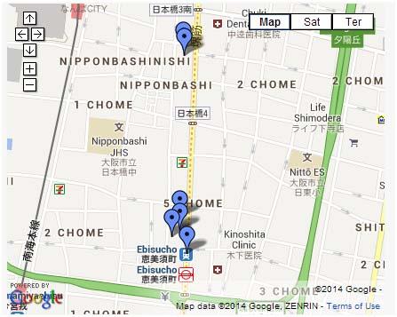 Mapa de Den Den Town, Osaka