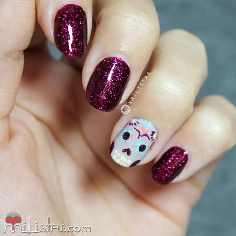 Uñas decoradas con calavera de azúcar para el día de los muertos Uñas de calavera de azúcar mexicana