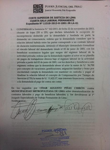 Corte Superior de Lima declara que serenos son obreros municipales bajo régimen laboral privado