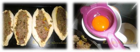 Pide turco de carne y pimientos