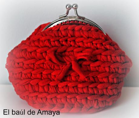 Monedero de trapillo y bolso de trapillo en rojo