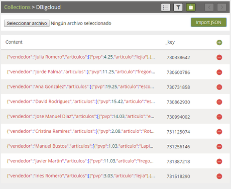 JSON importado en ArangoDB por DBigCloud