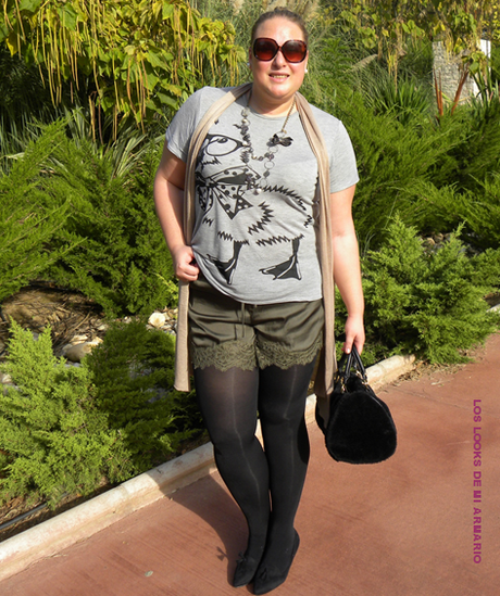 mis looks, outfit, short lenceros, tendencia lencera, looks, looks color militar, chaleco marron, que ponerte segun tu silueta, talla grande, curvy, mujeres reales, look otoño, outfit otoño, los looks de mi armario, fashionblogger, http://www.loslooksdemiarmario.com/2014/10/bye-bye-summer-outfit.html