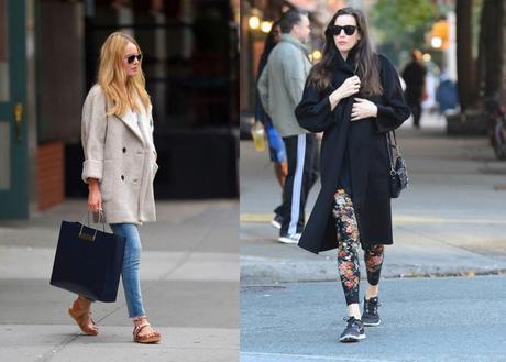 Kate Bosworth lleva su abrigo básico en crudo con bolso de Balenciaga, y Liv Tyler opta por un básico de Max Mara sobre un look sporty.