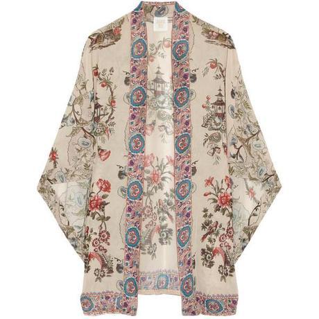 Floral-print georgette kimono