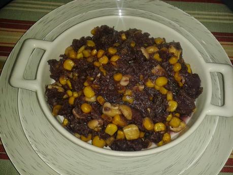 guarnición de lombarda con maiz