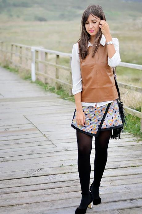 Falda-pantalón: River Island / Top, abrigo y camisa: Stra...