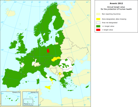 Arsénico: Mapa del valor objetivo para protección de la salud (Europa, 2012)