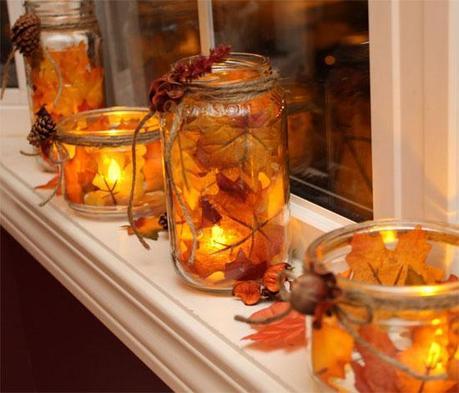 Decorar tarros con hojas ventanas Tarros otoñales decorados con hojas secas