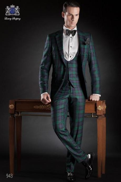 Traje tartan verde 100% lana con solapa V y dos botones, modelo 943 Ottavio Nuccio Gala colección Black Tie 2015.