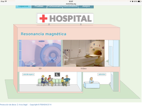 Ejemplo de las pruebas médicas disponibles y la selección de vídeo animado o vídeo real.