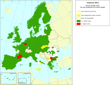Cadmio: Mapa del valor objetivo para protección de la salud (Europa, 2012)
