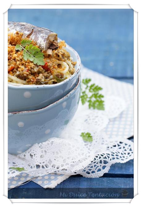 Espaguettis con Sardinas y Crujiente de Ajo