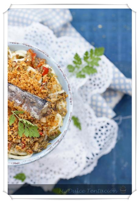 Espaguettis con Sardinas y Crujiente de Ajo