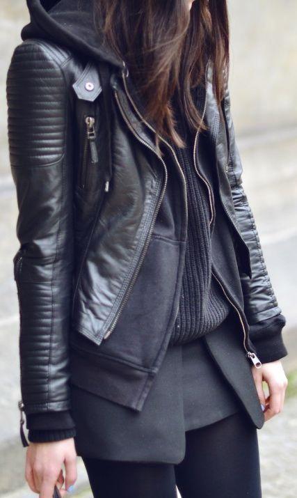 Looks Street: Black leather Jacket
