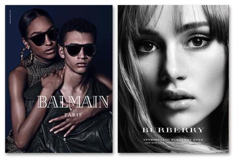 Derecha, campaña de Balmain FW14 fotografiada por Mario Sorrenti, con Jourdan Dunn. A la derecha, Suki Waterhouse para Burberry.