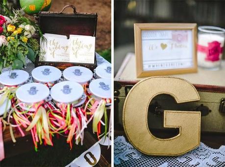 BODA ESTILO BOHO DECORADA CON BOTELLAS DORADAS