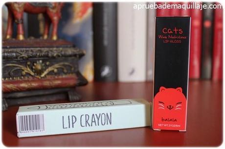 Lip Crayon Gloss 05 de The Hot Shop y Cat Lip Gloss 12 de Balala pedido a Bornprettystore