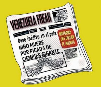 Front page tipo cómic - noticia ciempiés gigante Venezuela