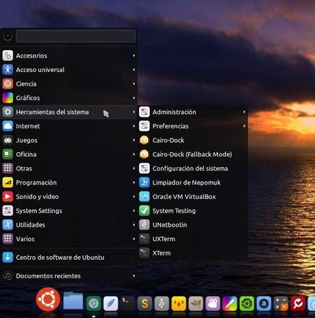 Mi nuevo escritorio en Ubuntu 14.04 menu