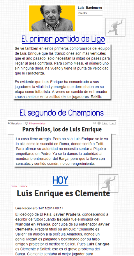 Luis Racionero (Mundo Deportivo) y la opinión voluble sobre Luis Enrique