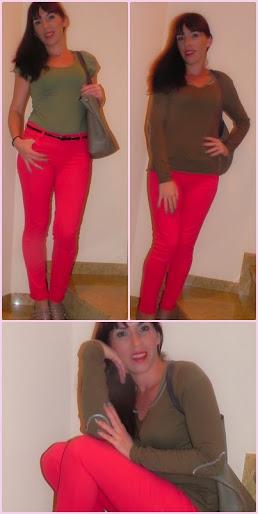 Verde militar y rojo (Look, outfit y manicura)