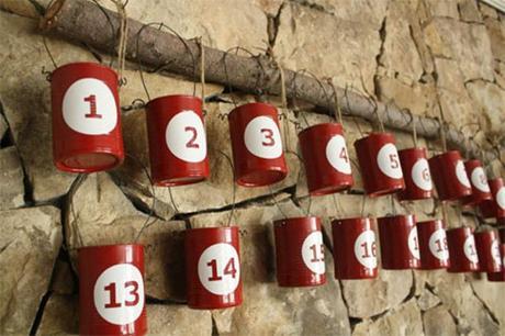 DIY advent calendar made with recycled cans