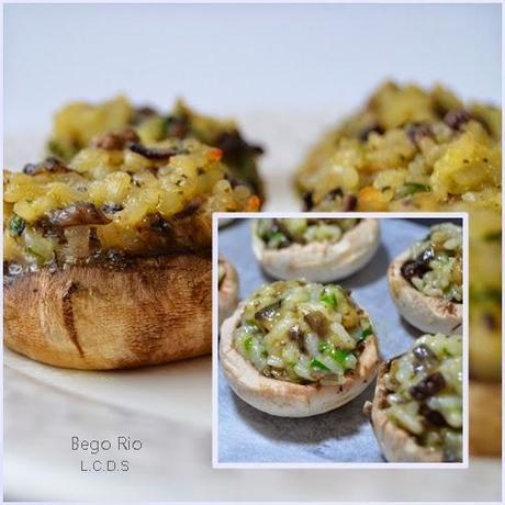 Champiñones rellenos con arroz, pasas y parmesano