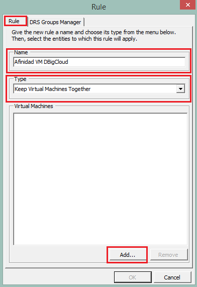 Regla afinidad Cluster DRS por DBigCloud