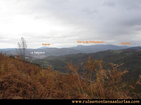 Ruta Olloniego Escobín: Vista de la Felguera, El Sueve, Sierra de Peñamayor y la Xamoca