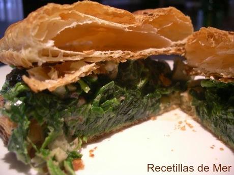 HOJALDRE DE SETAS, GAMBAS Y ESPINACAS