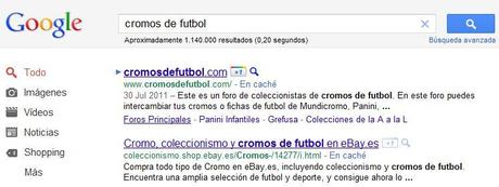 Búsqueda Cromos de futbol en Google
