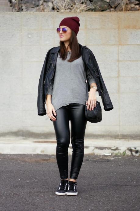 Black Outfit & Burgundy Beanie