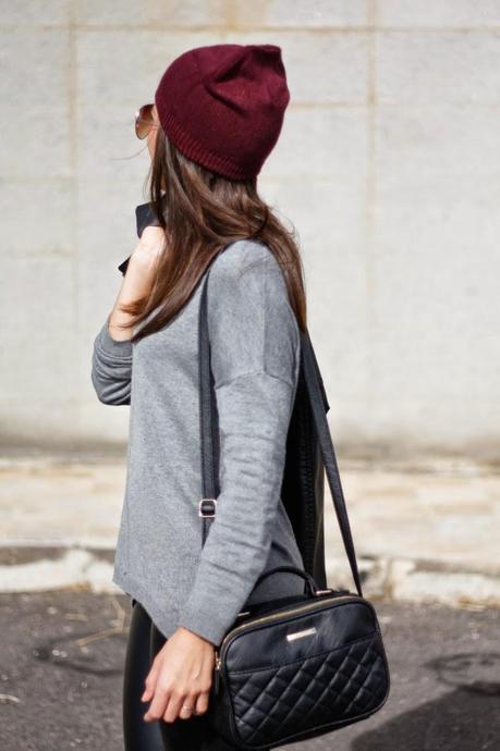 Black Outfit & Burgundy Beanie