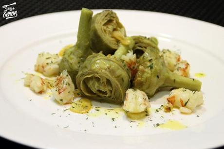 alcachofas-con-gambas-receta