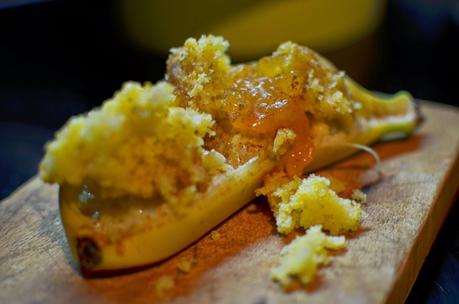 Plátano con budin de mandarina