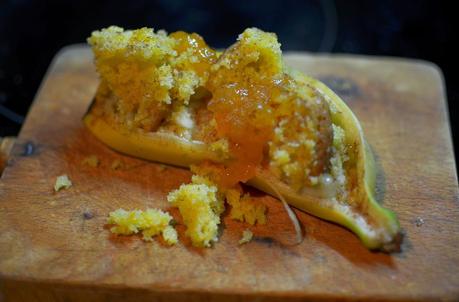 Plátano con budin de mandarina